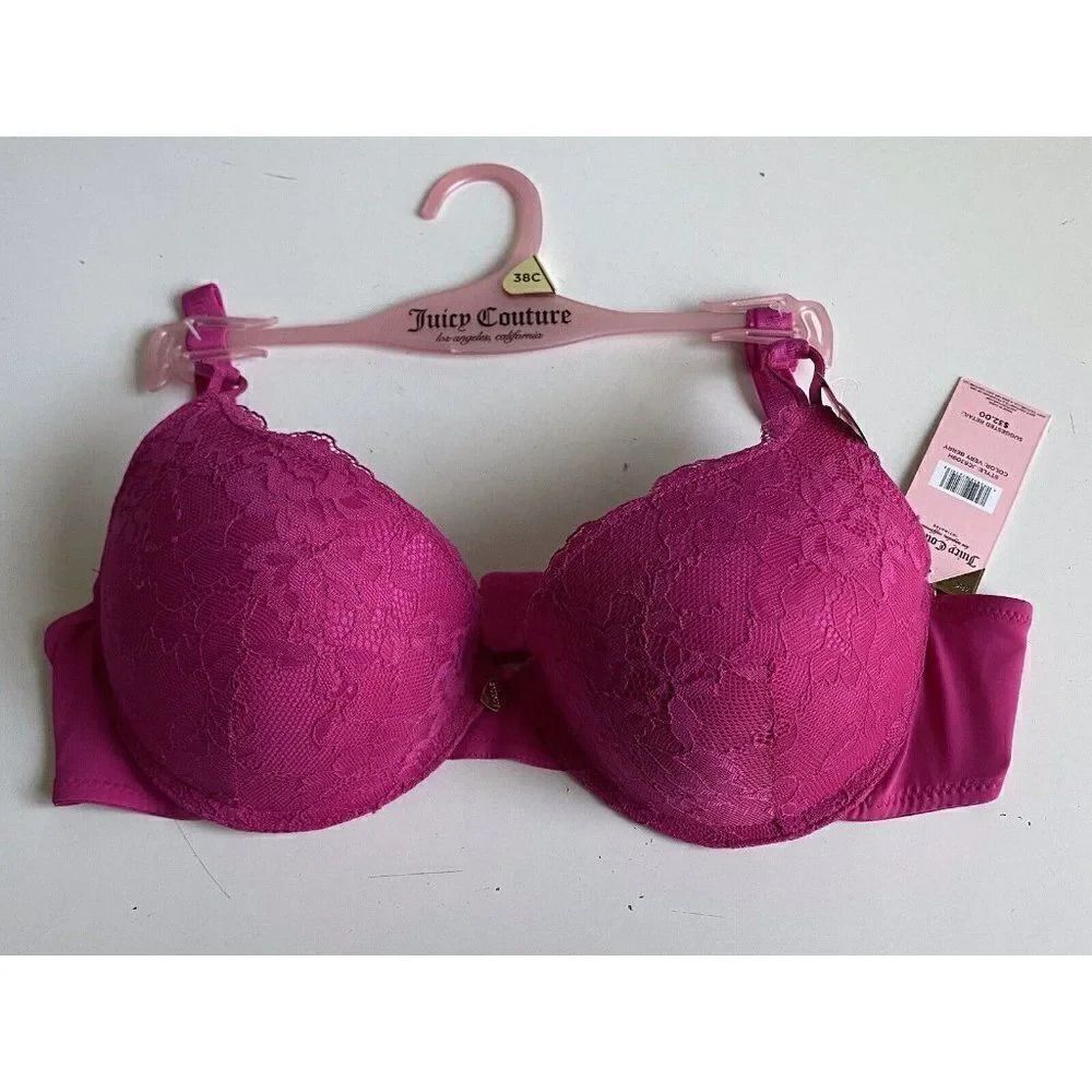 Juicy Couture Sexy Push Up Bra 38C Very Berry JC6309H Lace Detailed‎ Straps NEW